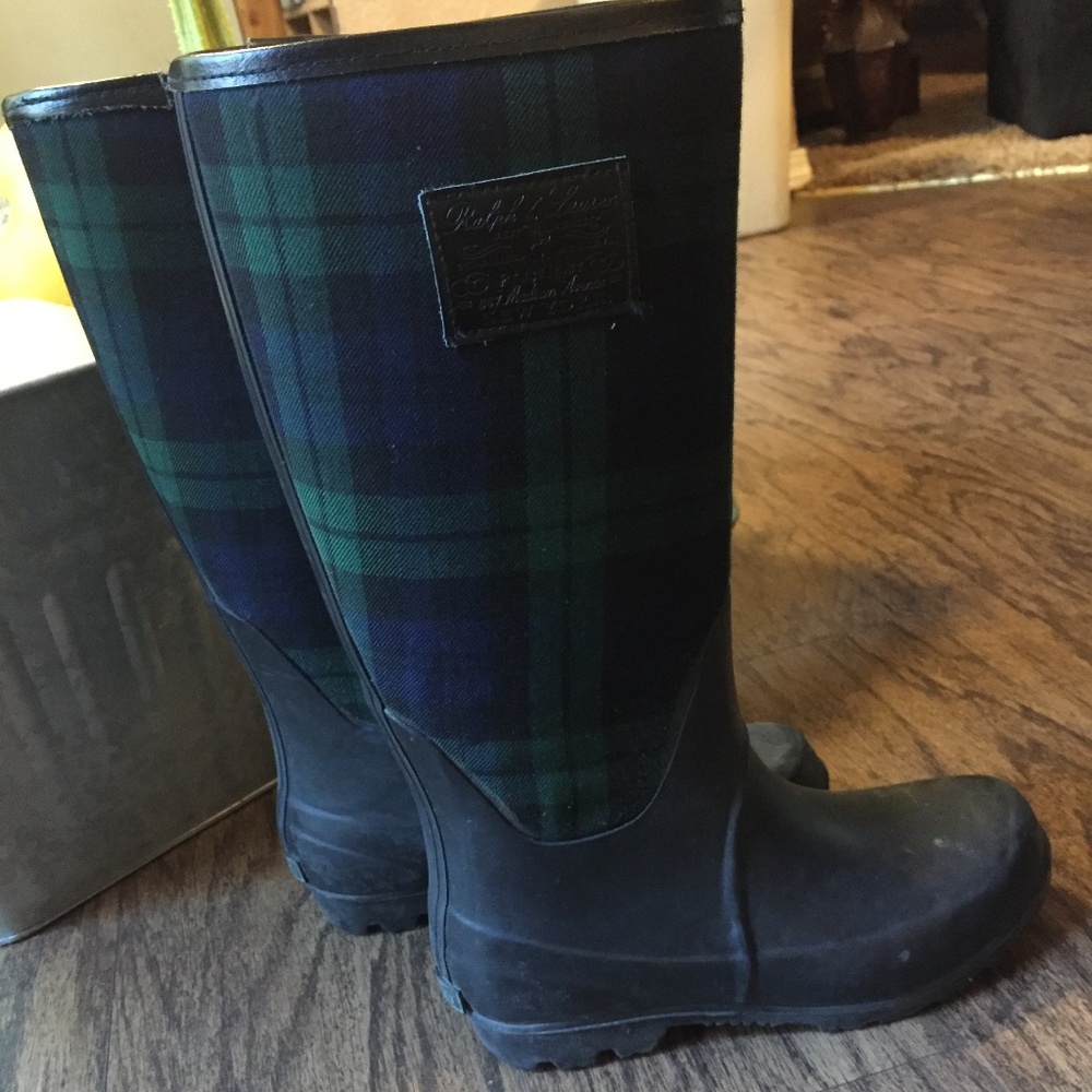Polo by Ralph Lauren Blue & Green Plaid Rain Boots